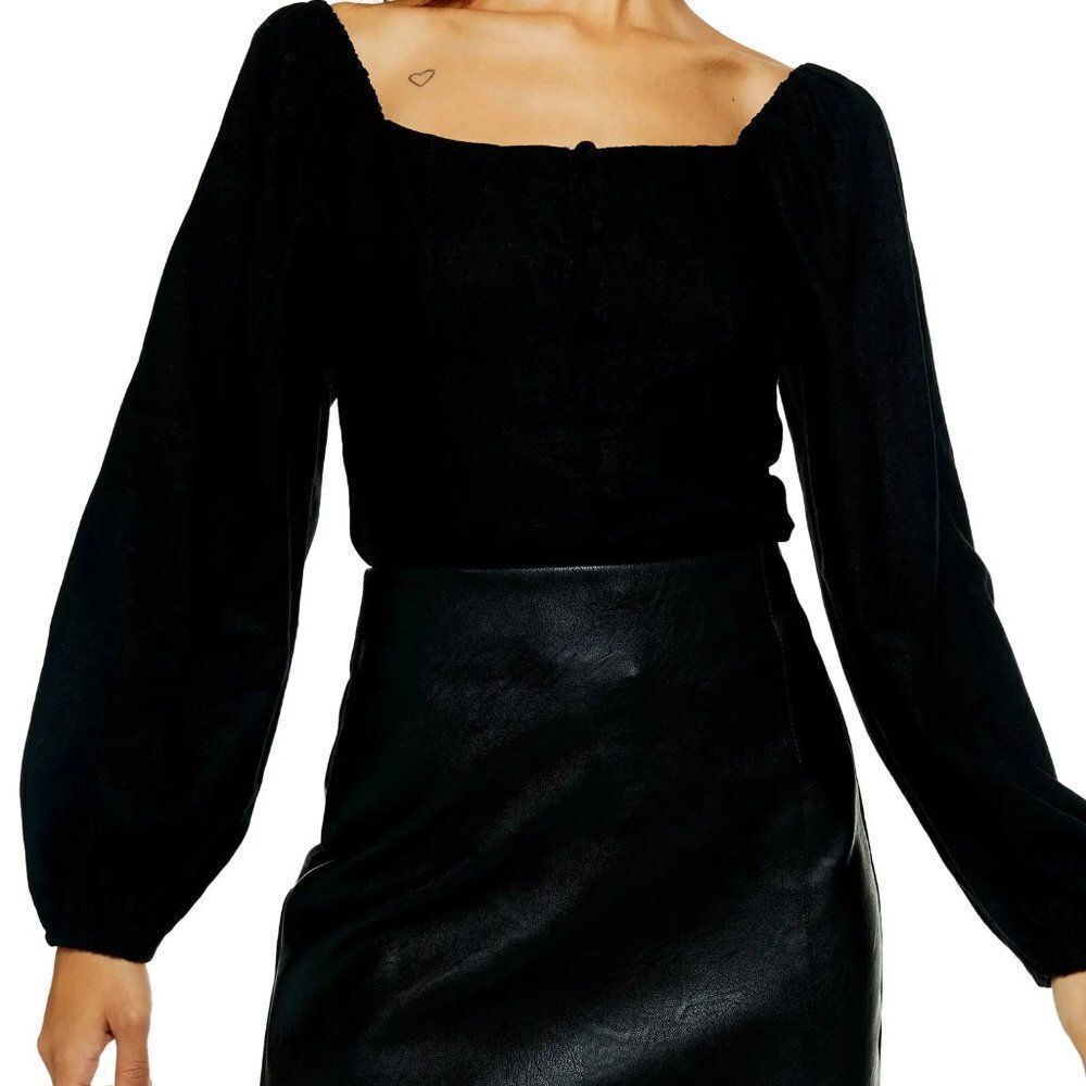 NEW! Topshop Button Up Prairie Top size 6 in Black